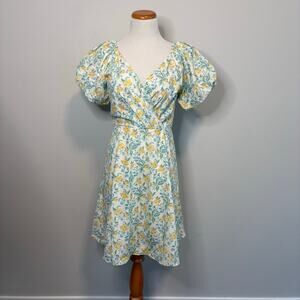 Bloomingdale's NWT‎ Yellow/Green Floral Puff Sleeve Dress